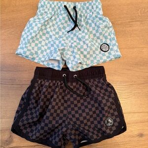 Kids Checkered Swim Trunks - Blue and Black